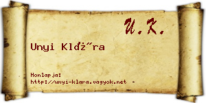 Unyi Klára névjegykártya